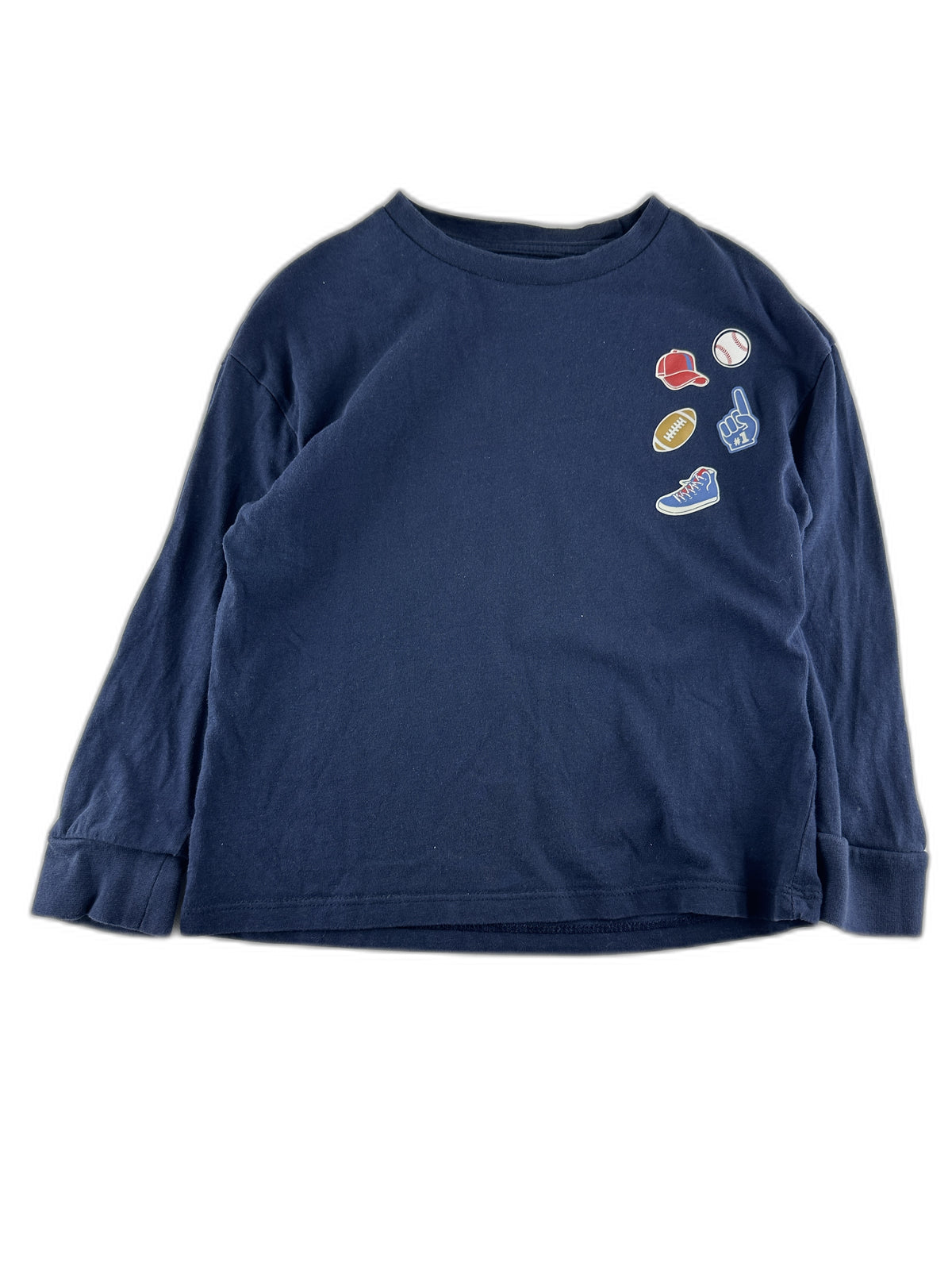 La Redoute - T-shirt manches longues marine, imprimé sportif (casquette, ballon de baseball, ballon de football américa...