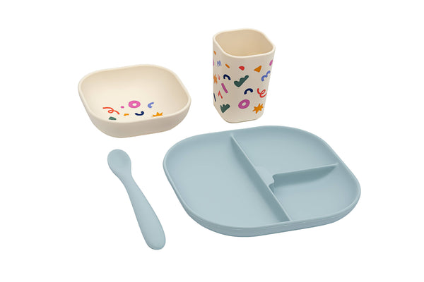 Set de vaisselle en silicone: Confettis Cobalt