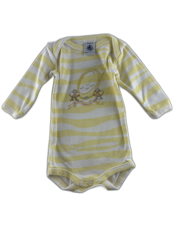 Petit Bateau - Body manches longues blanc - taille 1 mois / 54 cm - seconde main