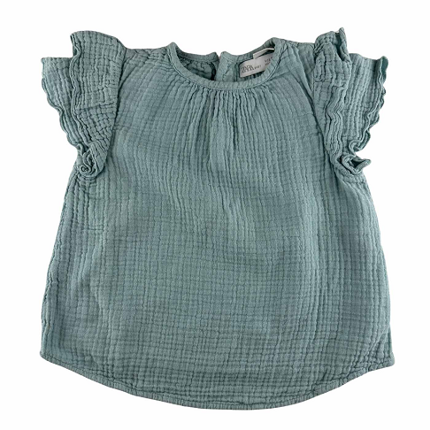 Blouse MC, vert d'eau, en gaze de coton.