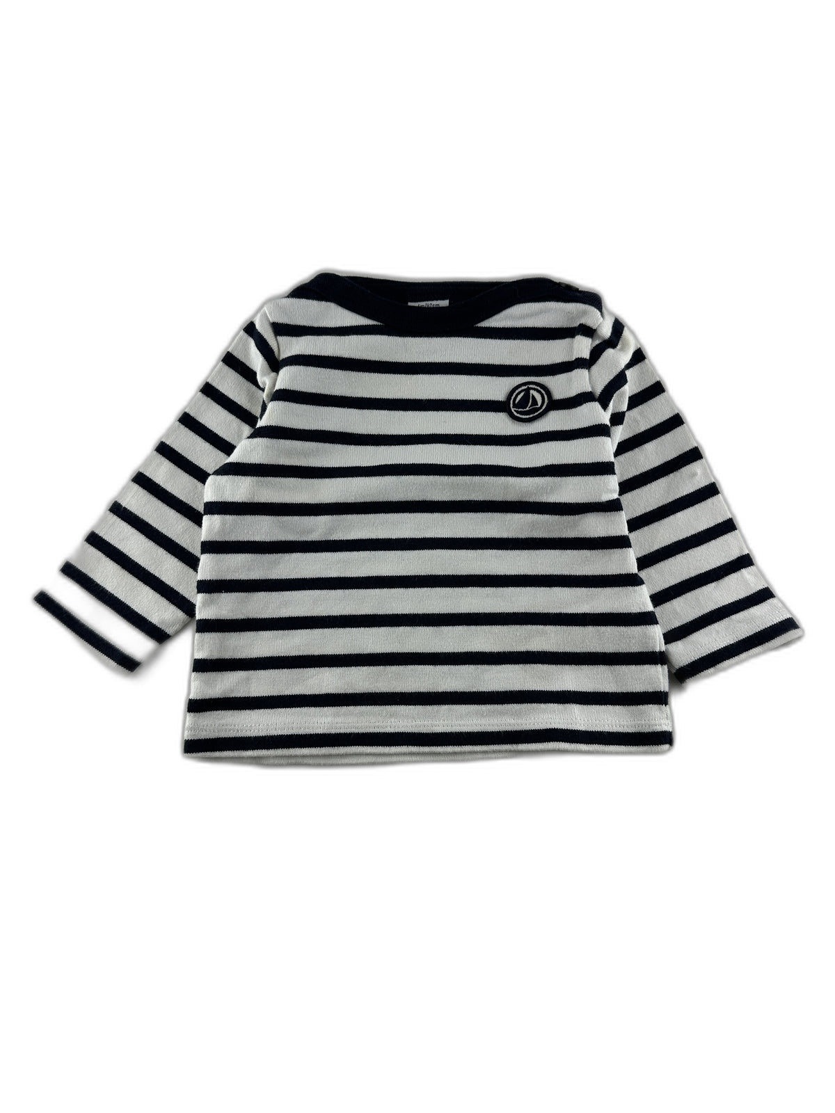 Petit Bateau - T-shirt marinière manches longues marine à rayure - taille 6 mois - seconde main