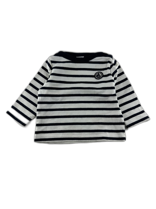 Petit Bateau - T-shirt marinière manches longues marine à rayure - taille 6 mois - seconde main