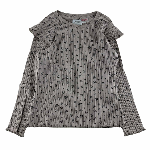 T-shirt ML côtelé, violet imprimé fleurettes.