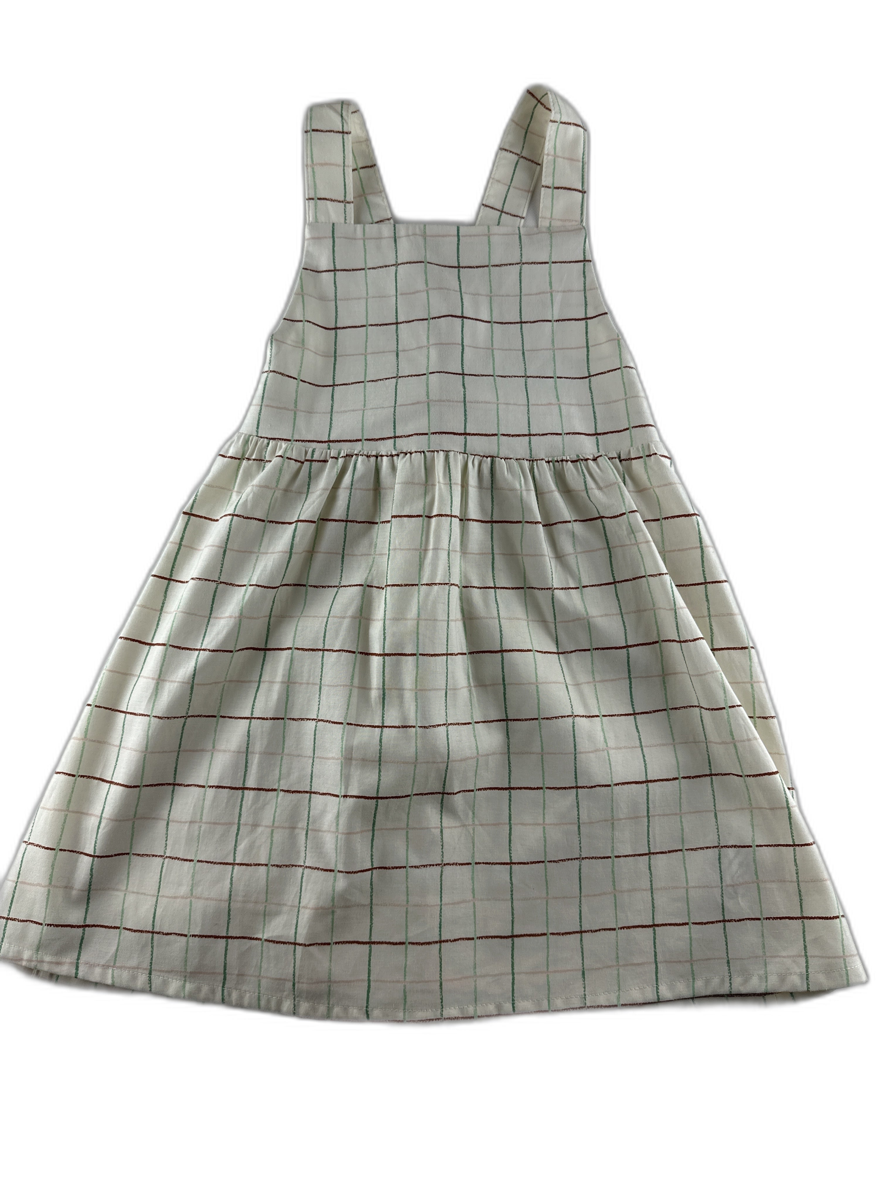 Moulin Roty - Robe chasuble blanc cassé à carreaux vert et bordeaux - 3ans  - seconde main