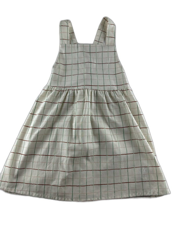 Moulin Roty - Robe chasuble blanc cassé à carreaux vert et bordeaux - 3ans  - seconde main