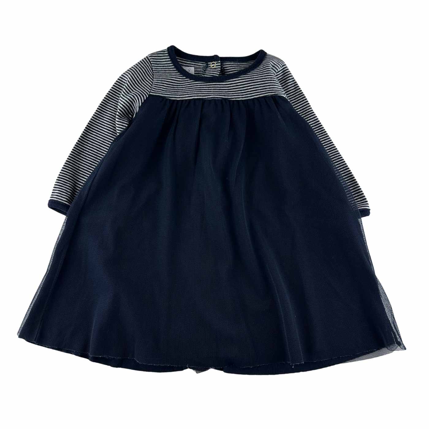 Petit bateau - Robe rayée marine et blanc, manches longues - taille 6 mois - seconde main