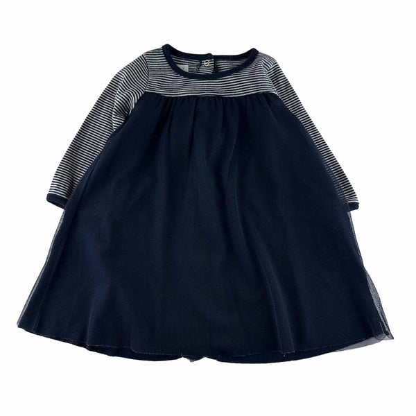 Petit bateau - Robe rayée marine et blanc, manches longues - taille 6 mois - seconde main