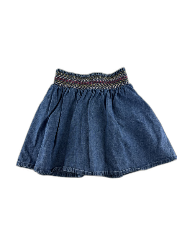 Monoprix - Jupe denim brodée smocks multicolore à la ceinture - taille 6 ans - seconde main
