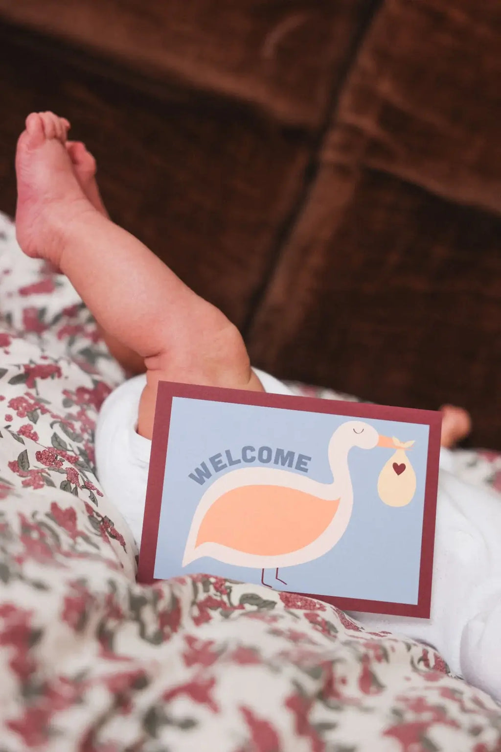 Carte "naissance" - Welcome baby cigogne (avec enveloppe)
