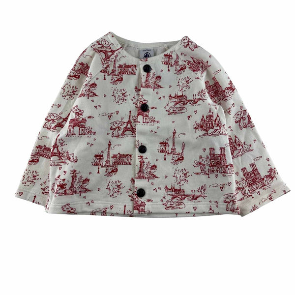 Petit bateau - Cardigan blanc/rouge, boutons pressions - taille 12 mois - seconde main