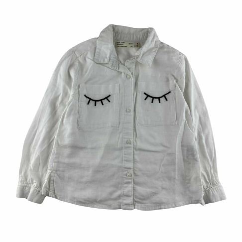 Chemise ML blanche, yeux fermés brodés.