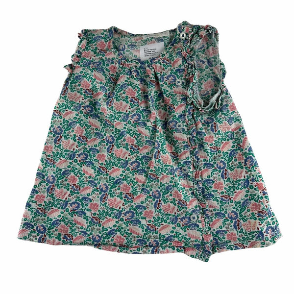 Bout'chou - Blouse imprimée fleurettes vert, sans manches - taille 18 mois - seconde main