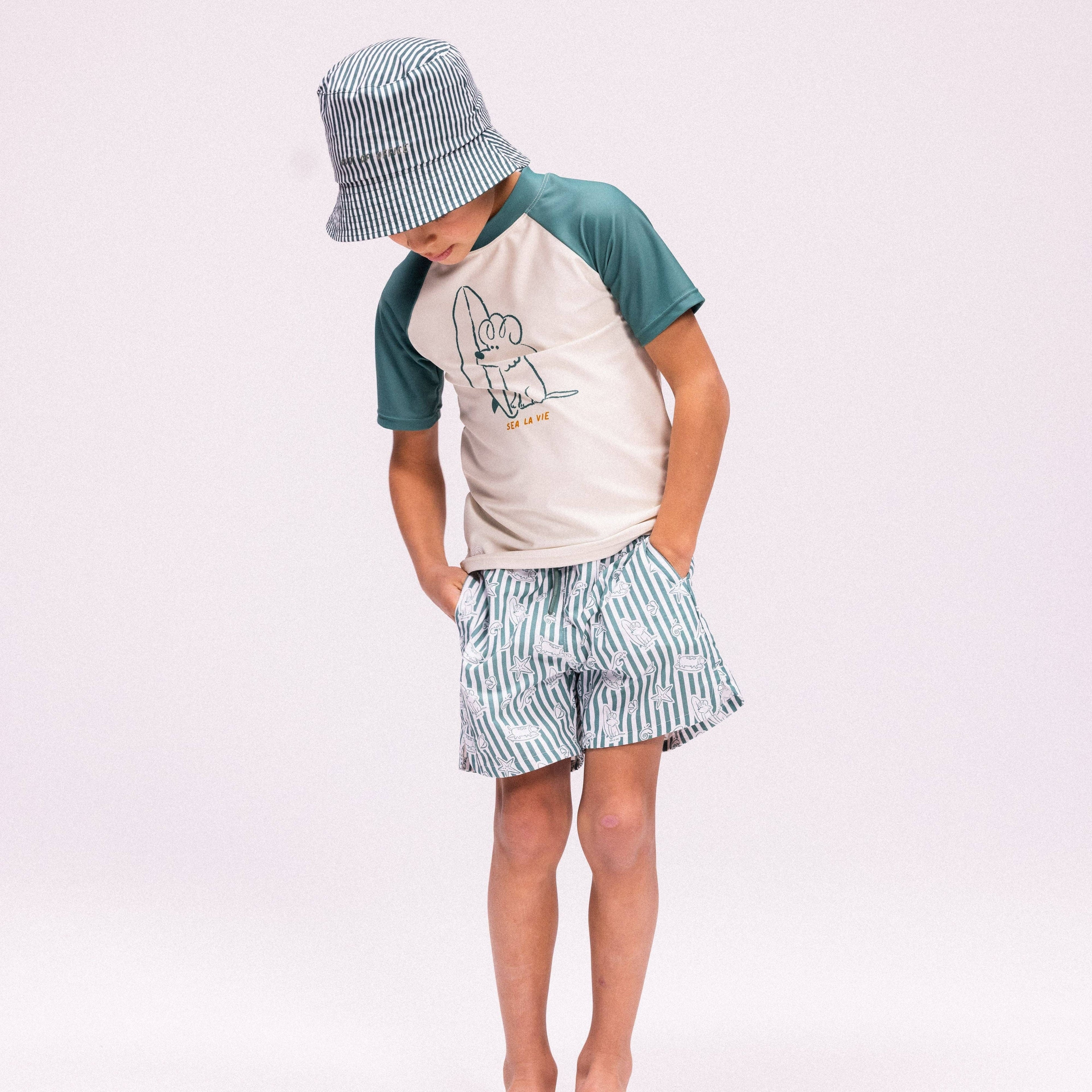 Chapeau de soleil réversible - vert - Surf Dogs: 2/4 Ans