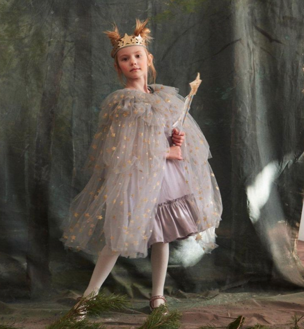 Déguisement cape tulle étoilé avec couronne, enfant meri meri
