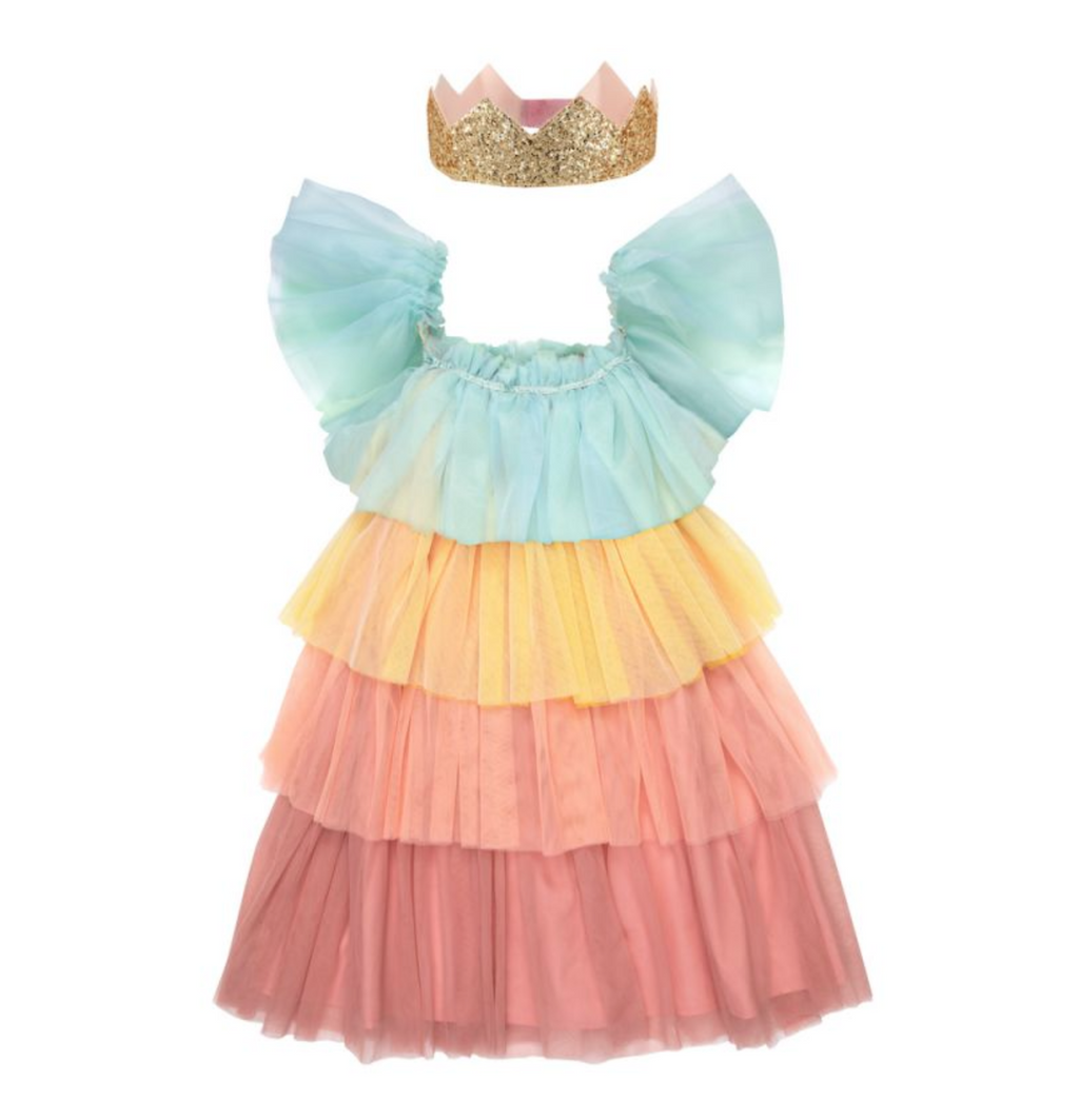 Déguisement robe et couronne tulle rainbow meri meri