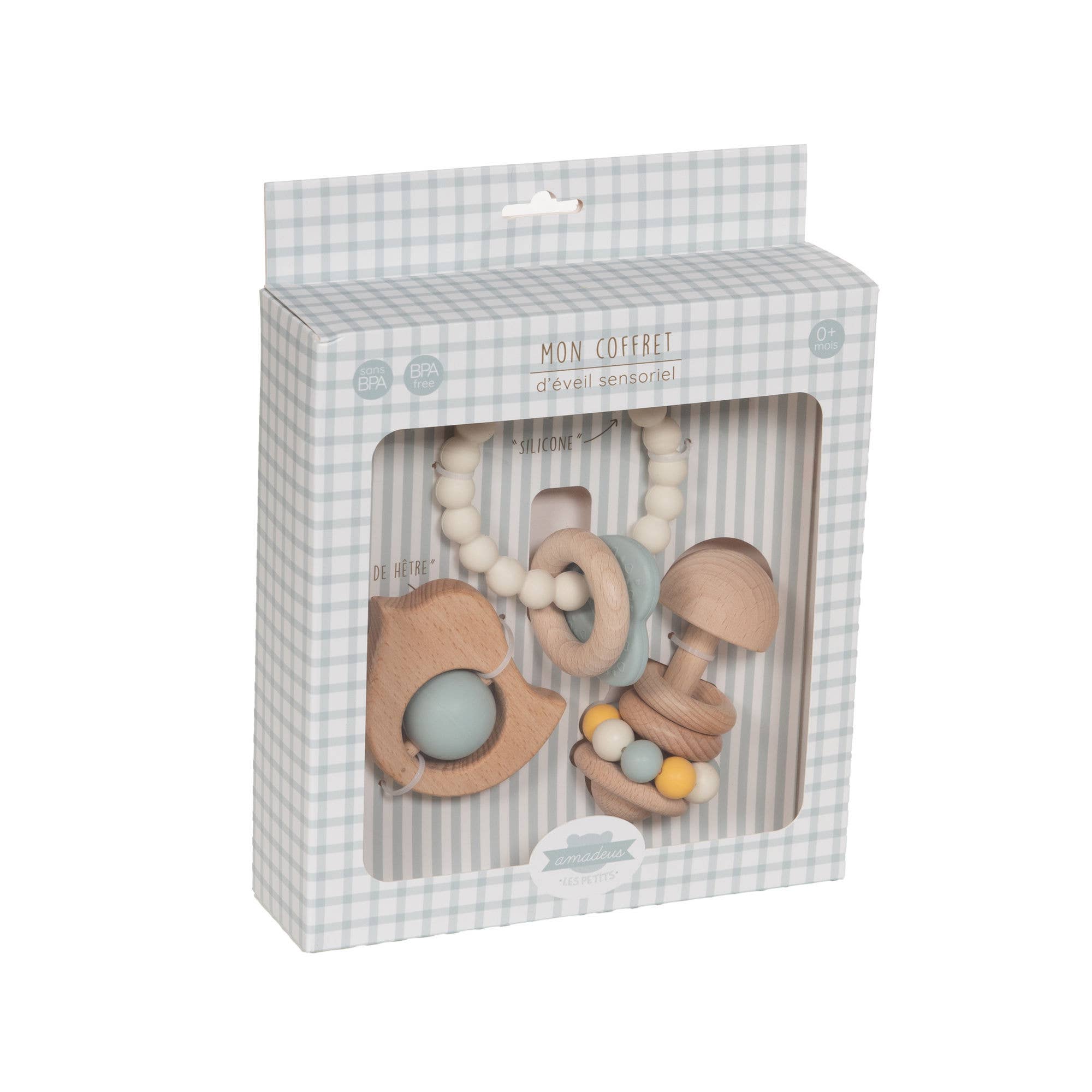Coffret 3 jouets d'éveil bébé en bois Oiseau