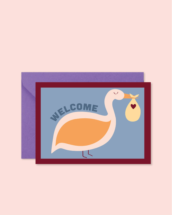 Carte "naissance" - Welcome baby cigogne (avec enveloppe)