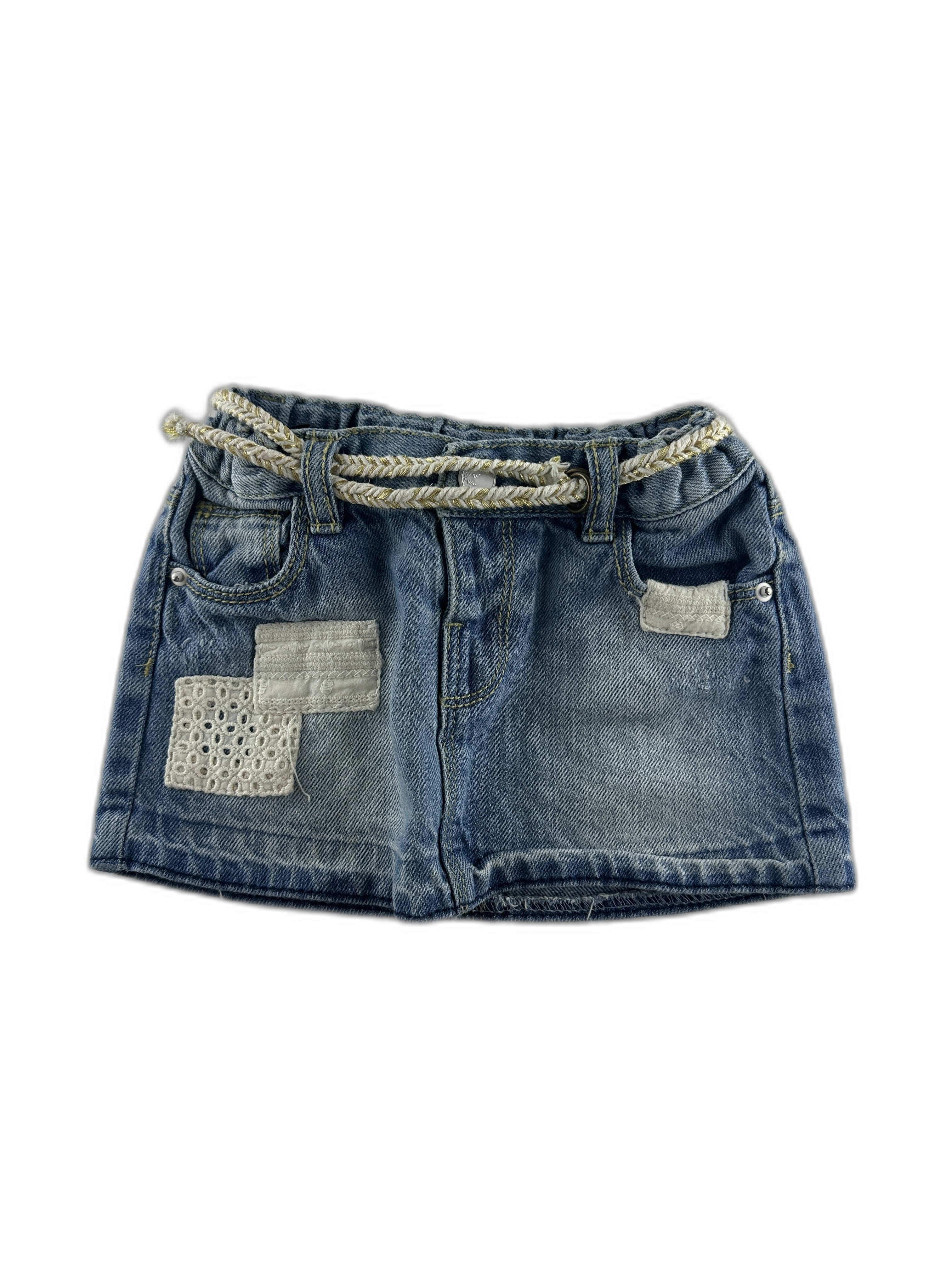 Zara - Jupe en jean bleu avec patches de broderie anglaise - taille 9 mois - seconde main