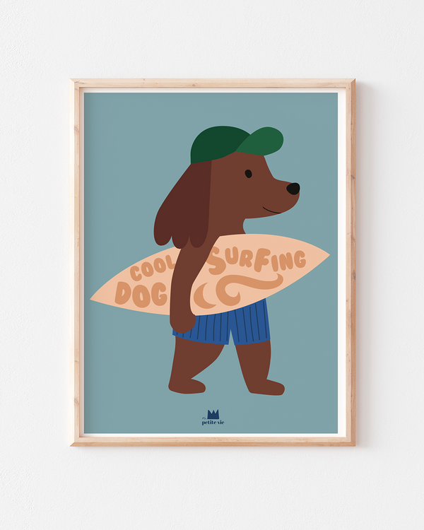 Affiche - Cool surfing dog - casquette (30 x 40 cm)