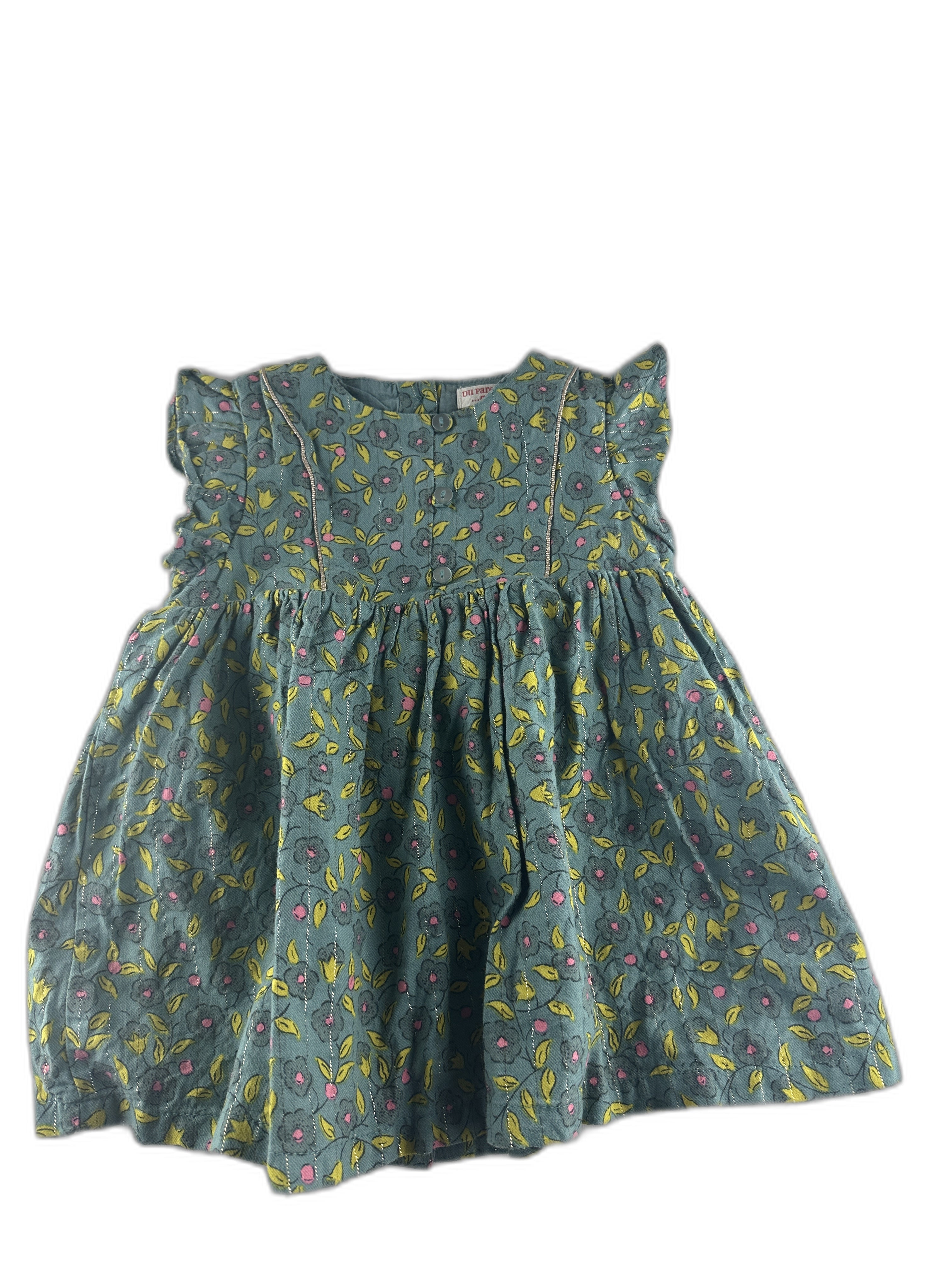 Du pareil au même - Robe vert à fleurettes - taille 12 mois / 74 cm - seconde main