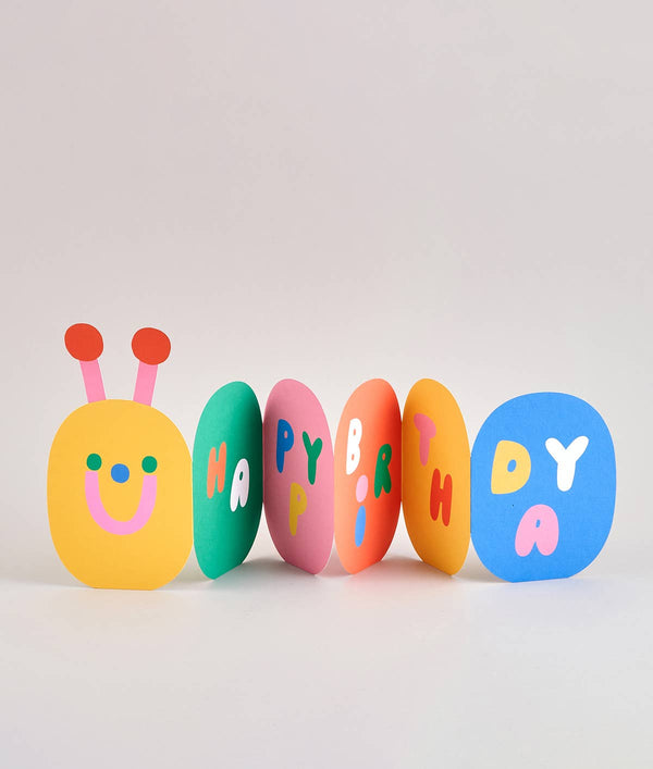 Carte d’anniversaire enfant en forme de chenille pliable