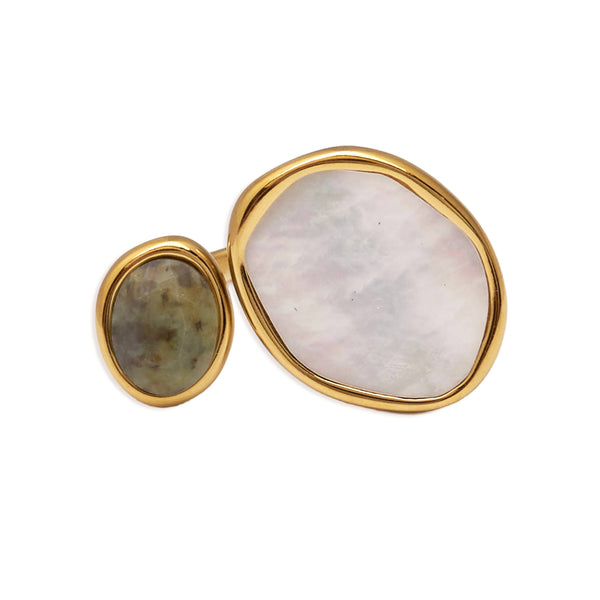 Bague réglable Ceren avec nacre et pierres minérales: Pierre africaine