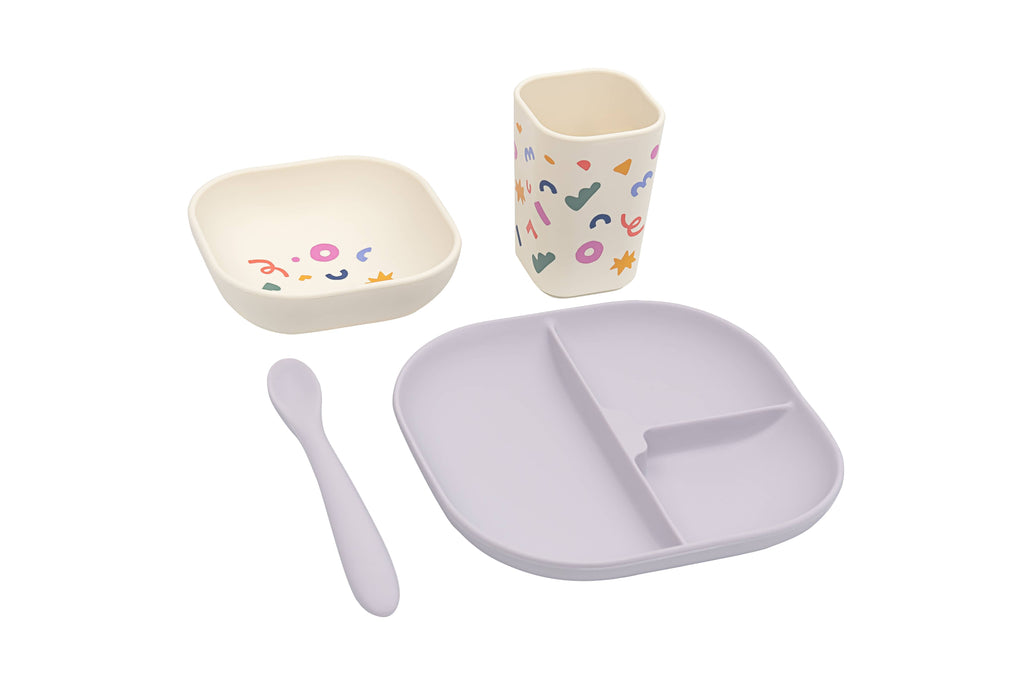 Set de vaisselle en silicone: Confettis Lilas