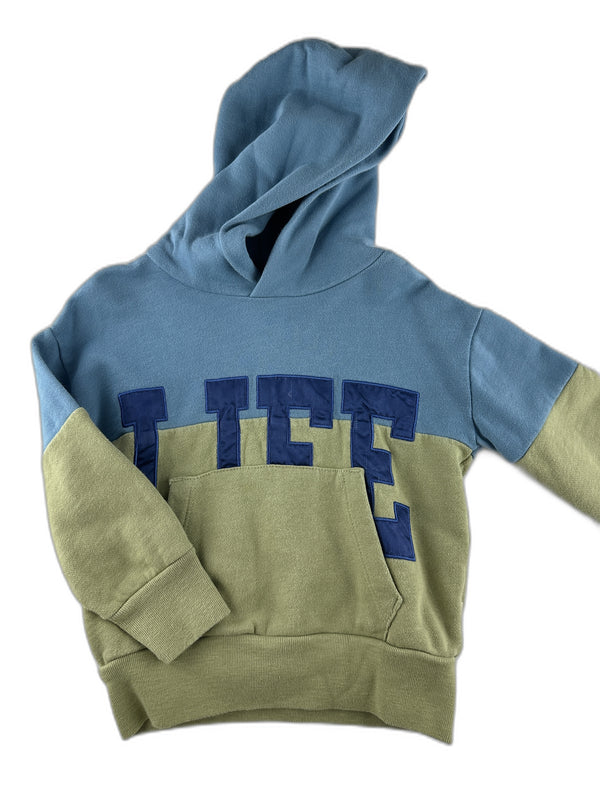 Bellerose - Sweat à capuche bleu ciel  color block avec lettres appliquées - taille 4 ans- seconde main