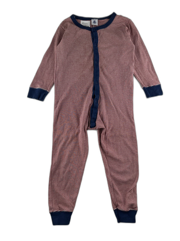 Petit Bateau - Pyjama grenouillère marine blanc et rouge rayé - taille 3 ans - seconde main