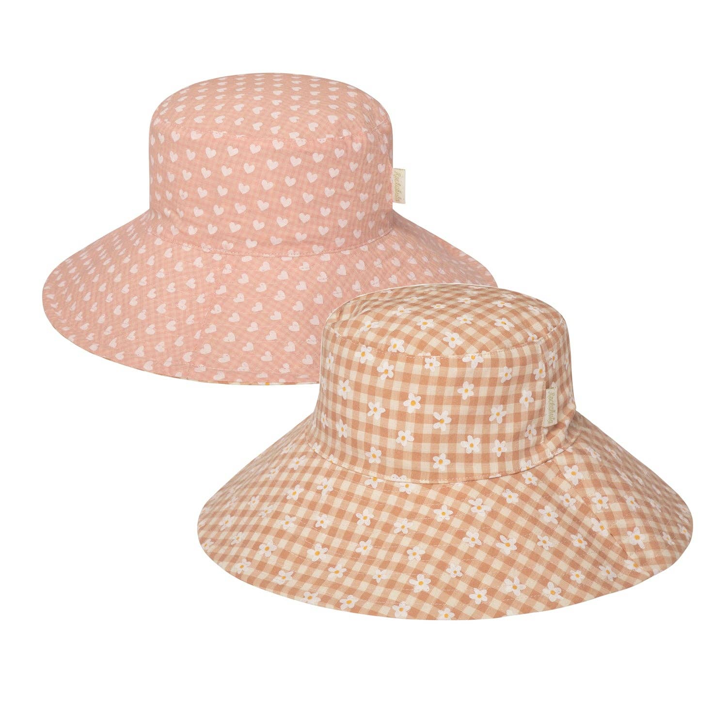 Chapeau de soleil réversible à carreaux vichy et marguerites 3-6 ans