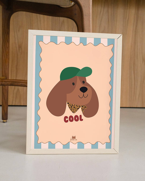 Affiche - Portrait chien cool- casquette (30 x 40 cm)