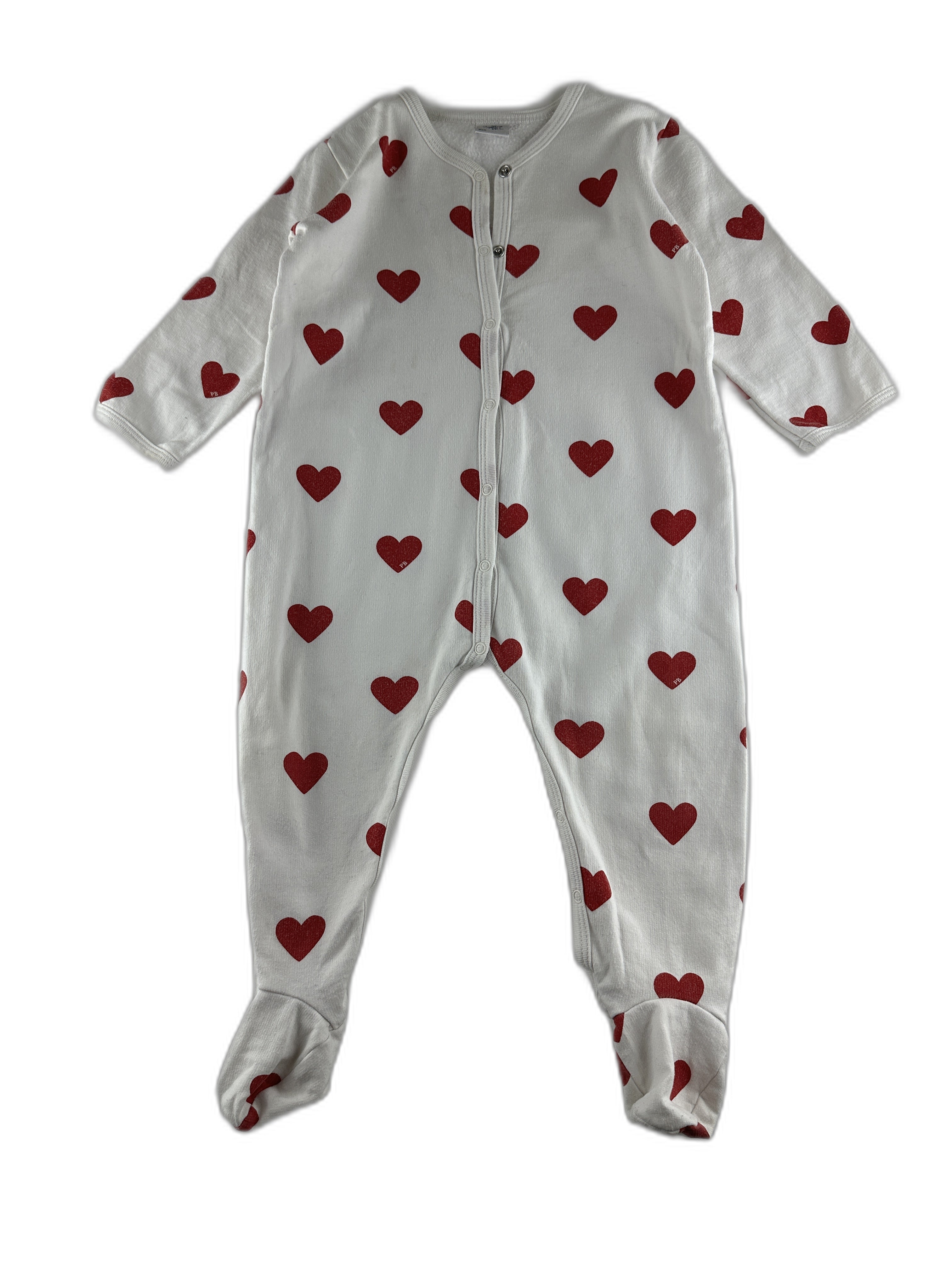 Petit Bateau - Pyjama blanc a cœurs rouges - taille 18 mois - seconde main
