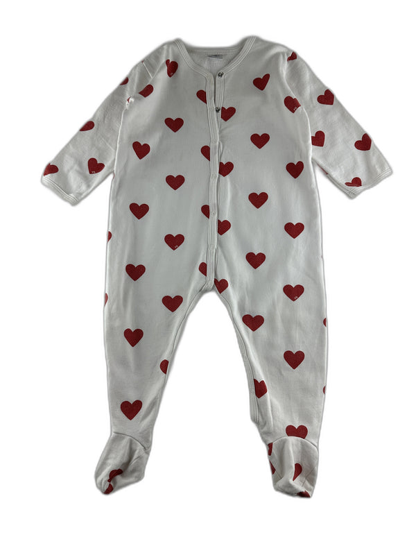 Petit Bateau - Pyjama blanc a cœurs rouges - taille 18 mois - seconde main