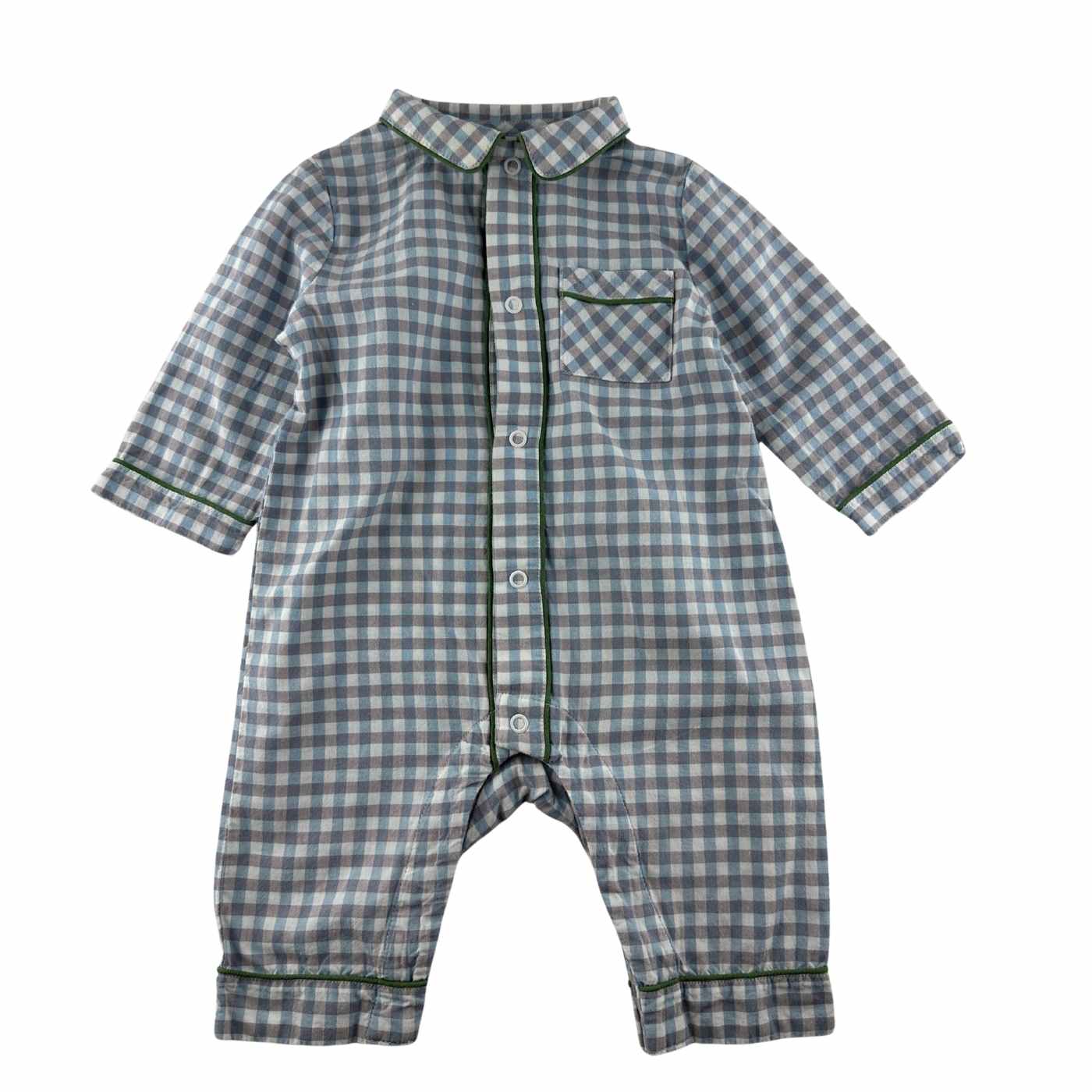 Combinaison-pantalon d'occasion Cyrillus en coton bleu à carreaux pour bébé garçon de 3 mois, en très bon état.