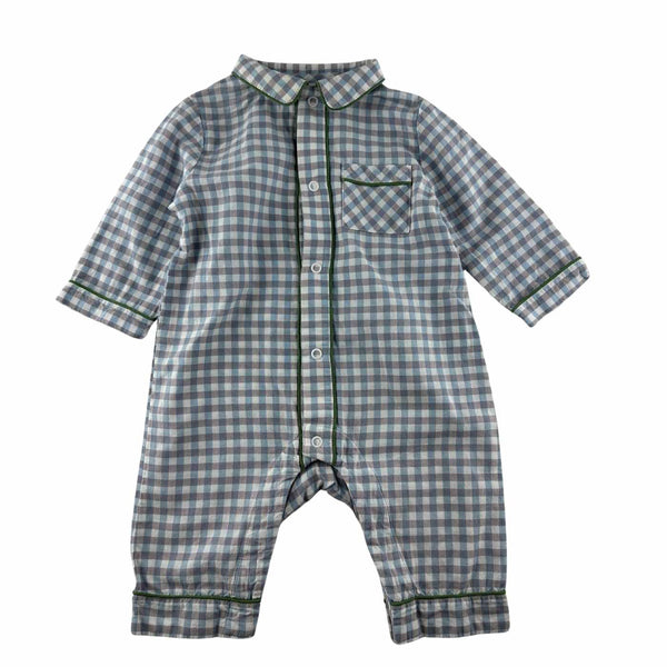 Combinaison-pantalon d'occasion Cyrillus en coton bleu à carreaux pour bébé garçon de 3 mois, en très bon état.