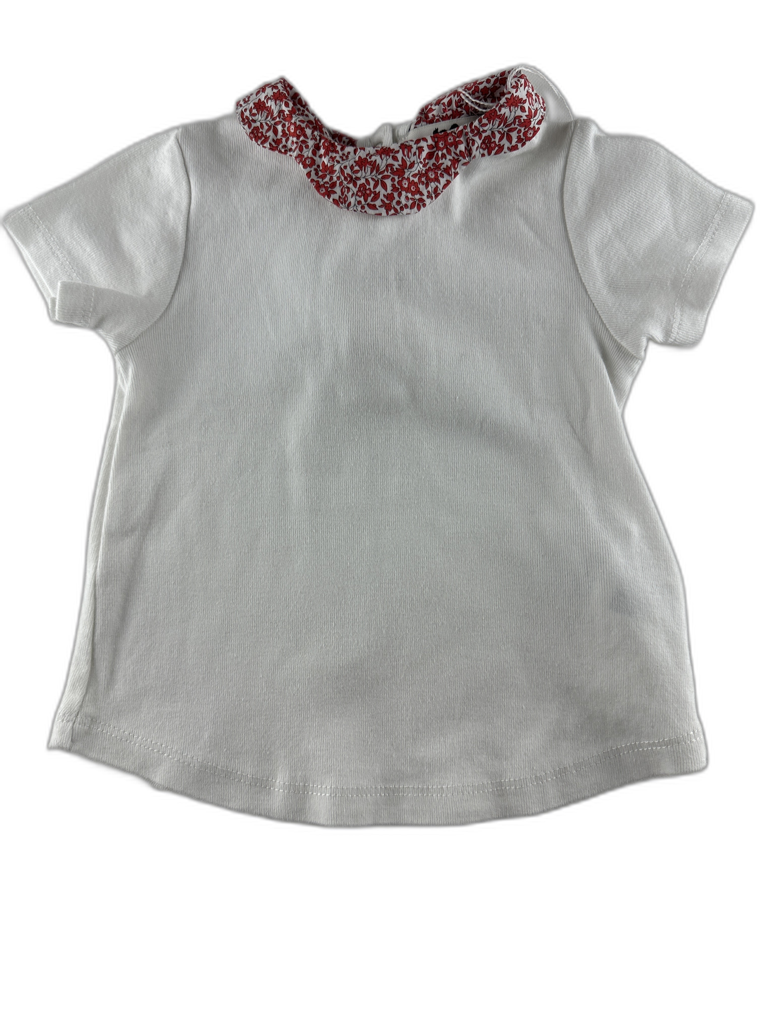 Cyrillus - T-shirt blanc avec col fleuri - 18 mois  - seconde main