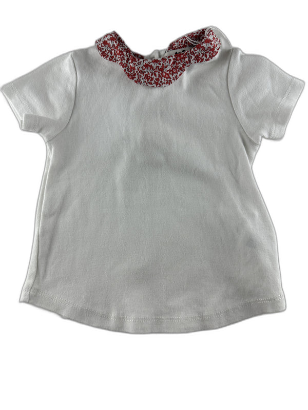 Cyrillus - T-shirt blanc avec col fleuri - 18 mois  - seconde main