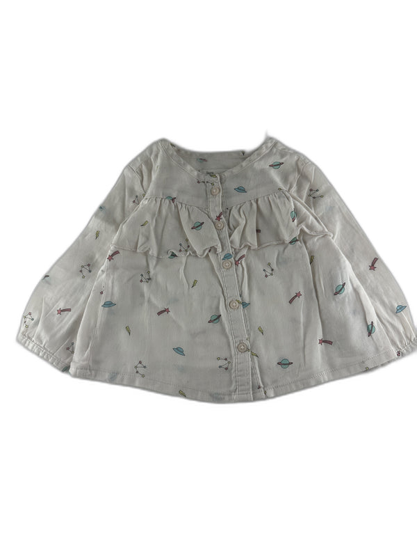 Zara - Blouse blanc imprimée planetes - taille 6 mois - seconde main