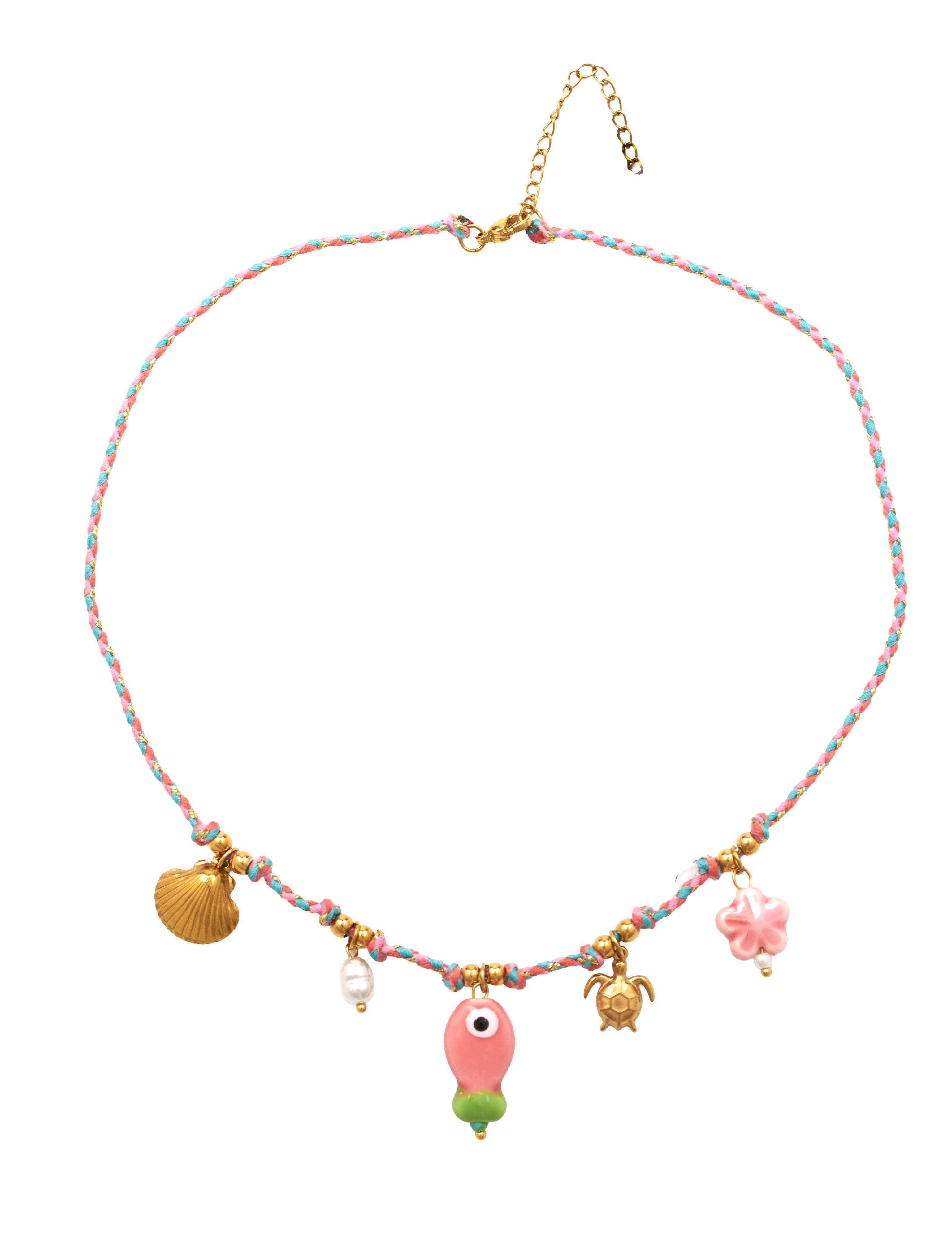 Collier bohème Roses avec breloques d'été