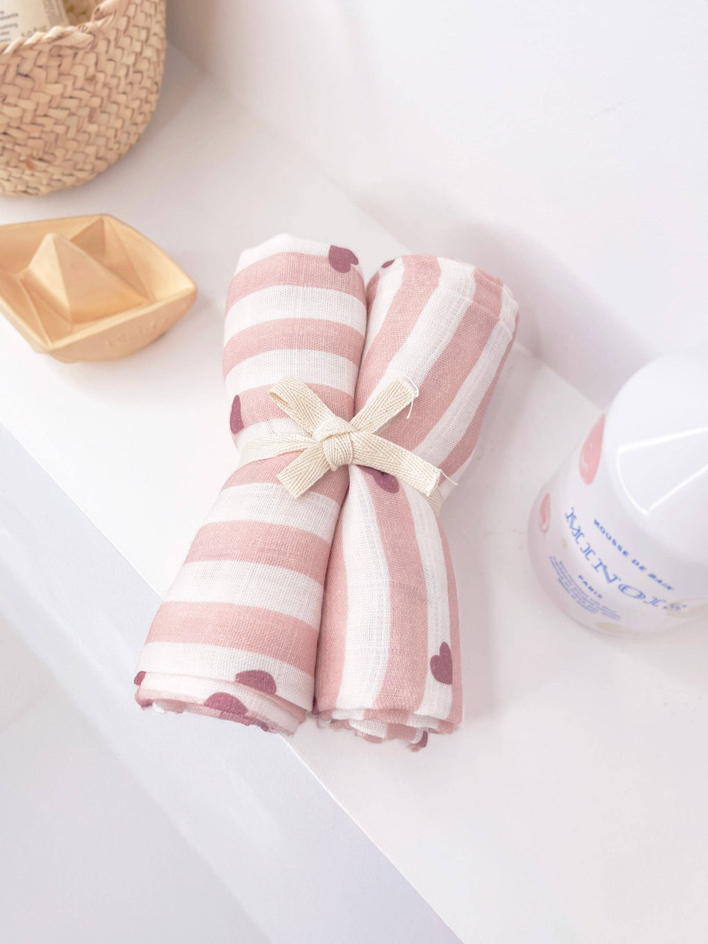 Lot de 2 langes en coton motif Candy Cane - GASPARD - rayé rose