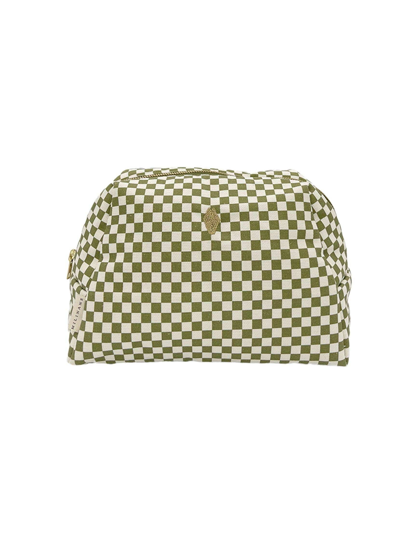 Trousse de toilette - JADE - imprimé damier vert