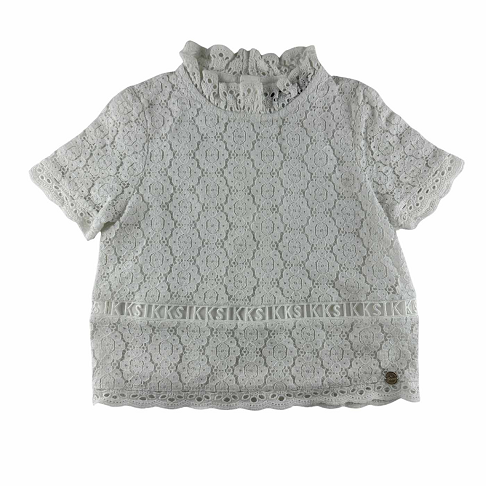 Blouse MC, en dentelle, blanc.