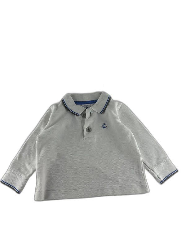 Petit Bateau - Polo manches longues blanc a uni - taille 6 mois / 67 cm - seconde main
