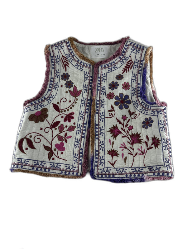 Zara - Gilet sans manches écru brodé - taille 8/9 ans / 130 cm - seconde main