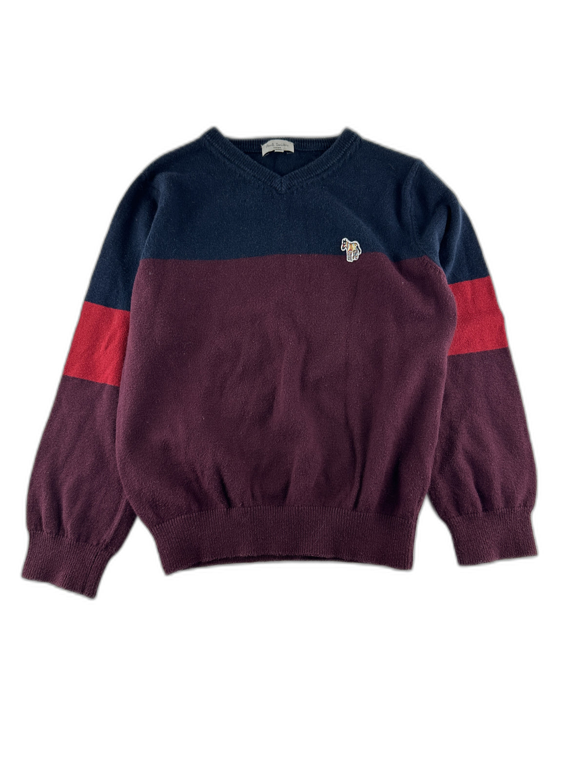 Paul Smith - Pull col V bordeaux  color block - taille 6 ans - seconde main