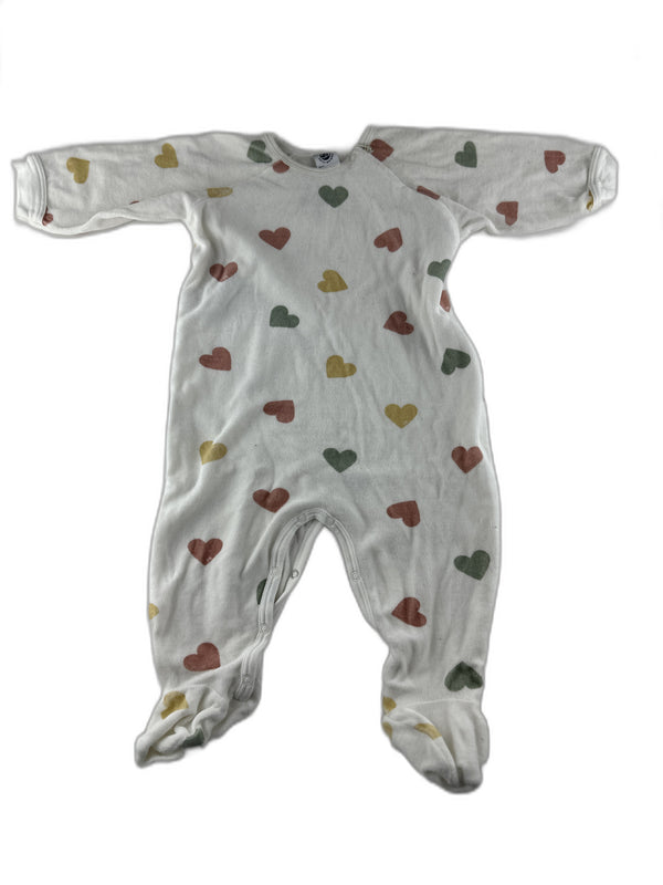 Petit Bateau - Pyjama grenouillère blanc à cœurs multicolores - taille 12 mois - seconde main