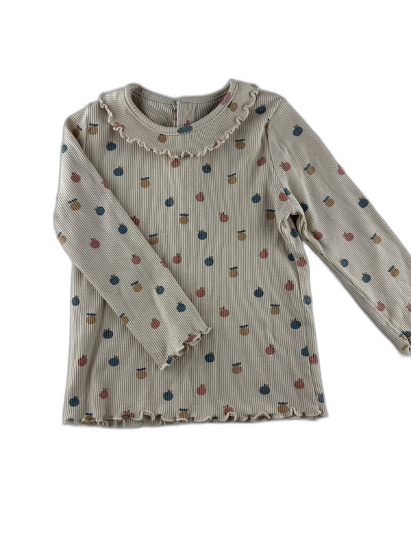Bout'chou - T-shirt manches longues beige pommes multicolores - taille 4 ans - seconde main