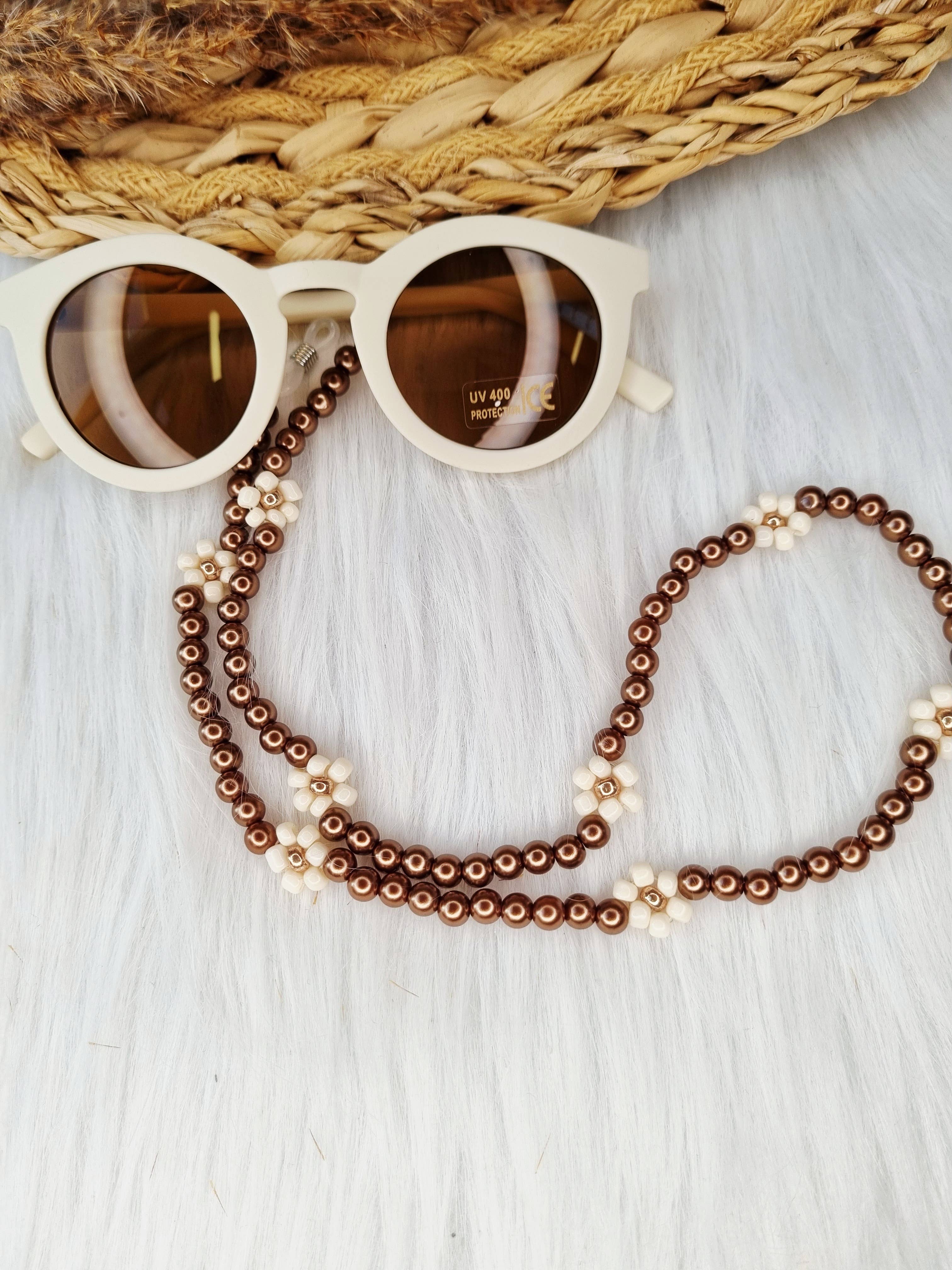 Cordon de lunettes Daisy perle marron foncé