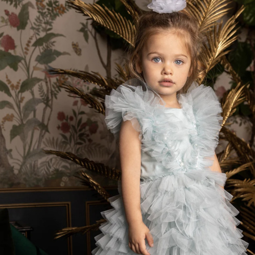 Robe tutu bebe fille, mariage, sequin perle vert d'eau