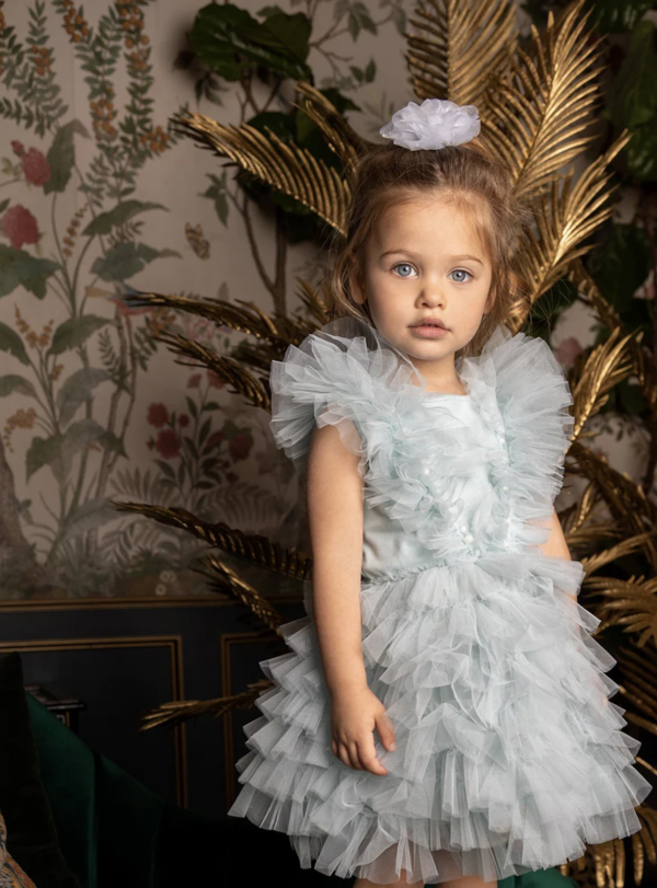 Robe tutu bebe fille, mariage, sequin perle vert d'eau